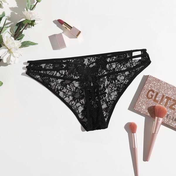 

Plus Cut-out Butterfly Appliques Panty, Black