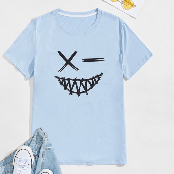 

Men Cartoon Graphic Tee, Baby blue