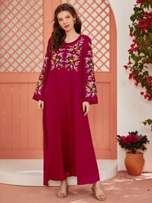 Al Najma Váy Ả Rập Thêu Hoa Boho - Màu Hoa hồng đỏ - Xem 1