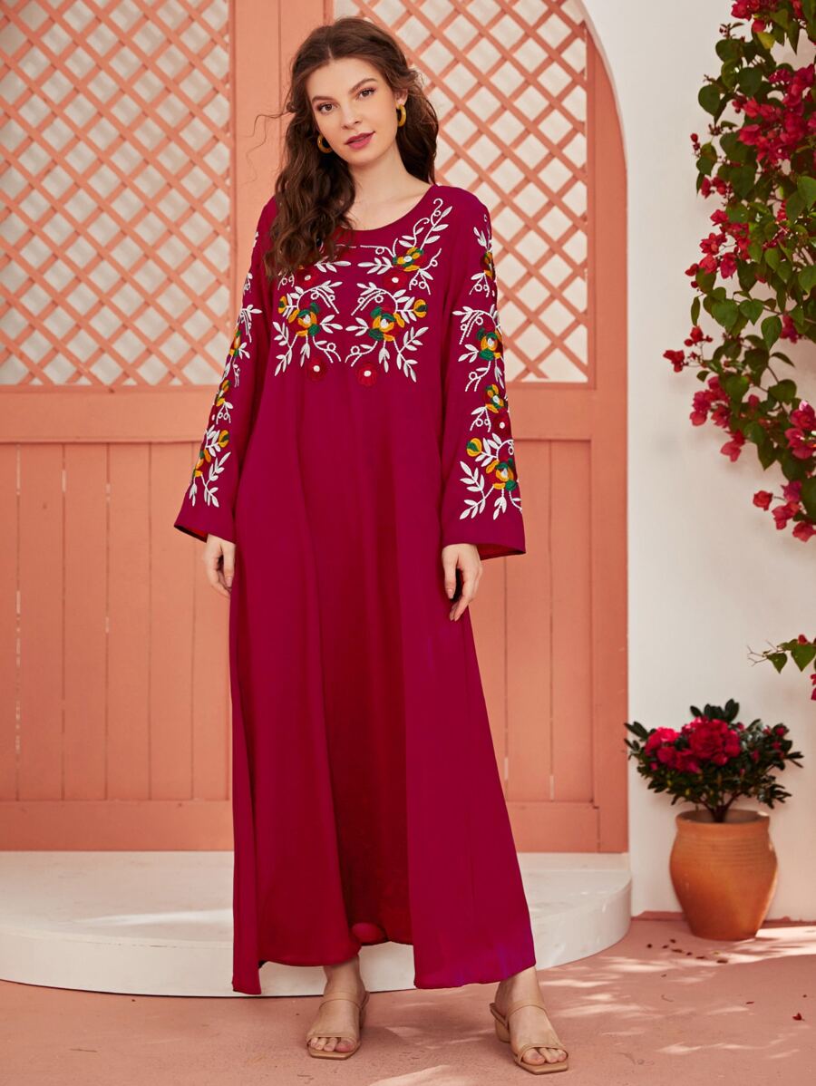 Al Najma Váy Ả Rập Thêu Hoa Boho - Màu Hoa hồng đỏ - Xem 1