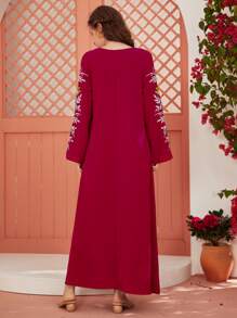 Al Najma Váy Ả Rập Thêu Hoa Boho - Màu Hoa hồng đỏ - Xem 2