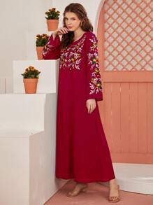 Al Najma Váy Ả Rập Thêu Hoa Boho - Màu Hoa hồng đỏ - Xem 3