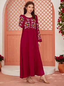 Al Najma Váy Ả Rập Thêu Hoa Boho - Màu Hoa hồng đỏ - Xem 5