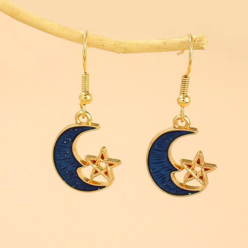 

Star & Moon Drop Earrings, Blue