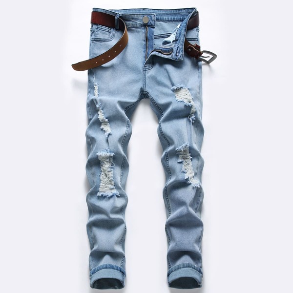 

Men Ripped Straight Leg Jeans, Light wash