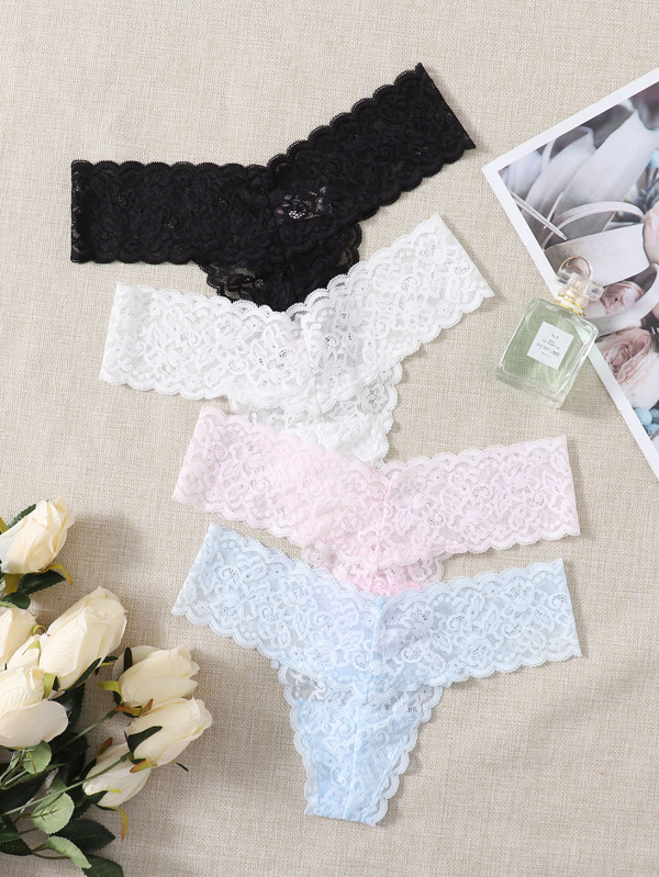 Snug Zone 4pack Floral Lace Thong Set, Sexy Lingerie
