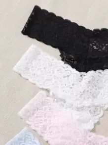 SHEIN 4pack Floral Lace Thong Set, Sexy Lingerie