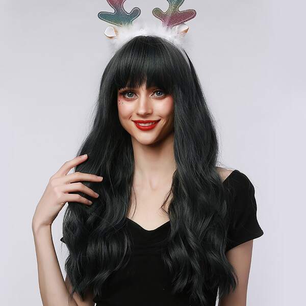 

Natural Long Curly Wig With Bangs, Blue
