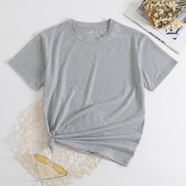 

Solid Round Neck Tee, Grey