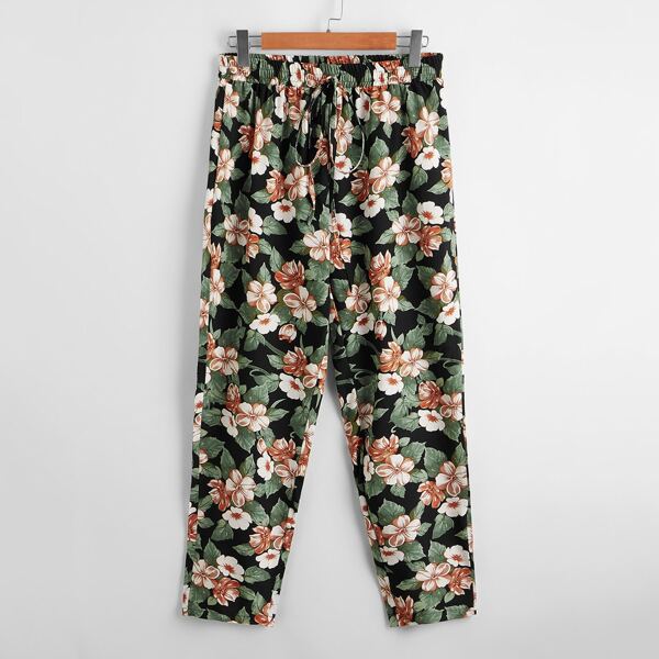 

Plus Floral Print Knotted Pants, Multicolor