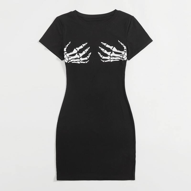 

Skeleton Graphic Dress, Black