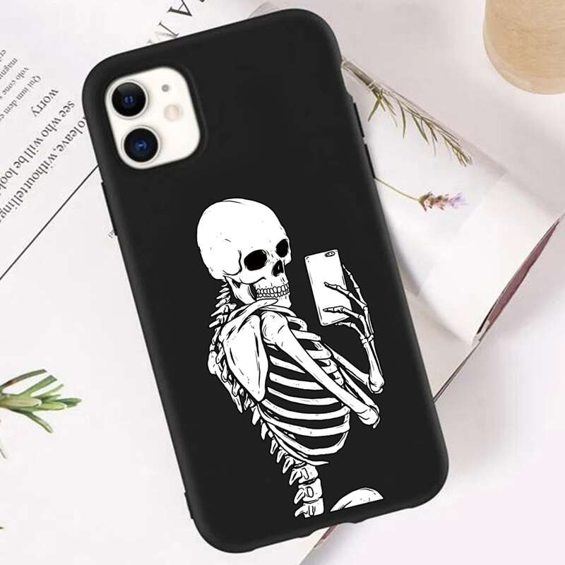 

Skeleton Print Phone Case, Black
