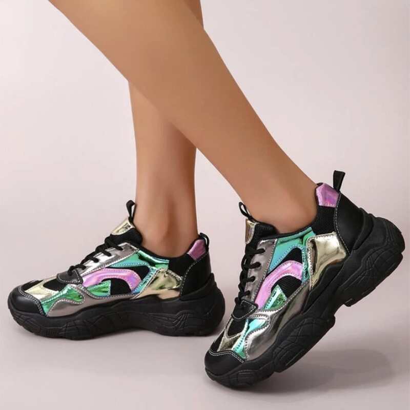 

Holographic Lace-up Chunky Sneakers, Multicolor