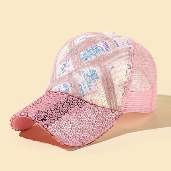 

Sequin Decor Baseball Cap, Pink