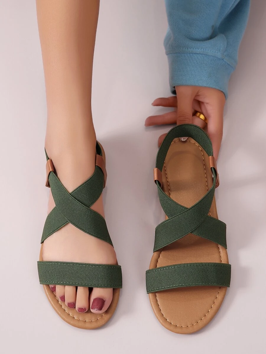Elastic Cross Strap Flat Sandals