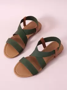 Elastic Cross Strap Flat Sandals