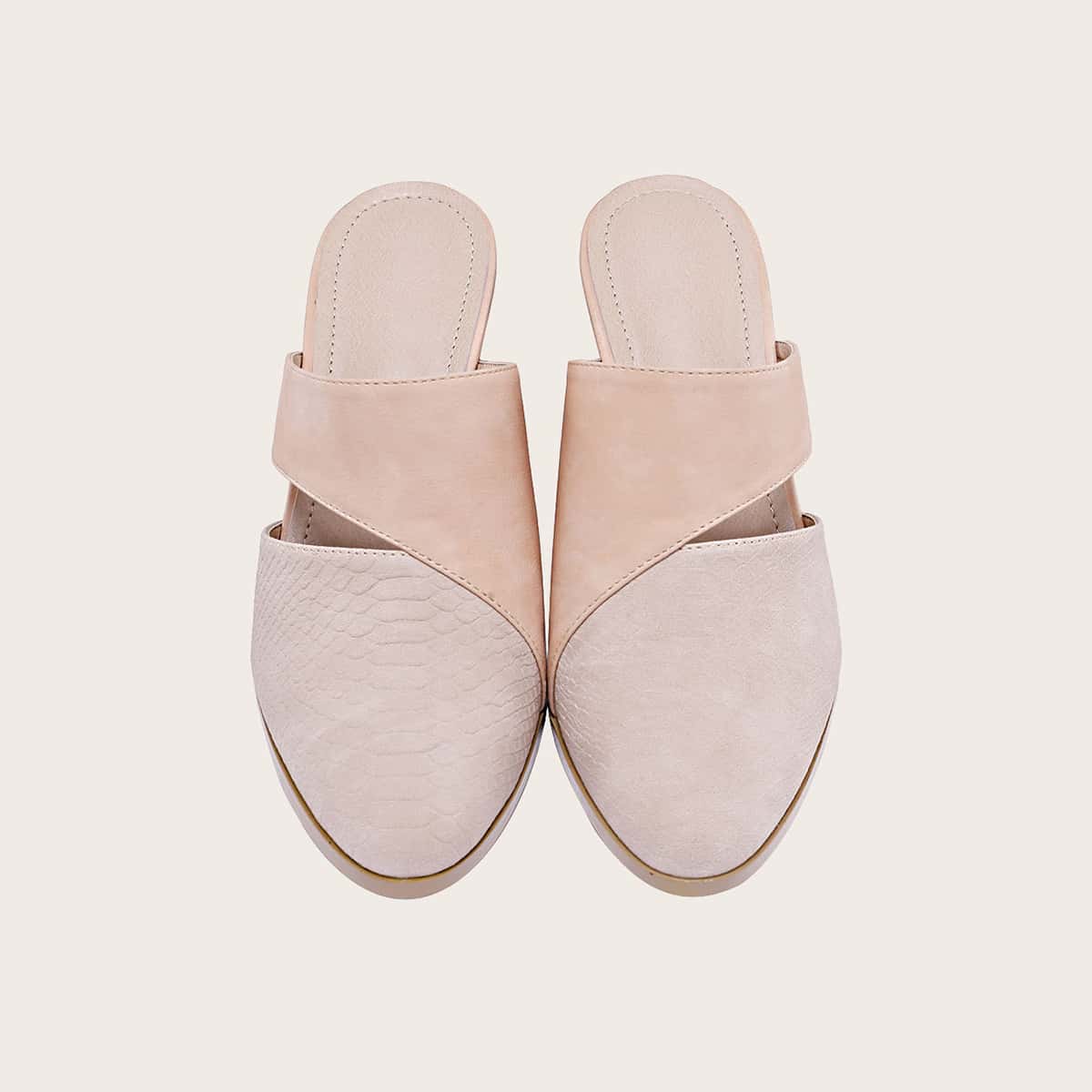 

Snakeskin Cut Out Chunky Heeled Mules, Pink