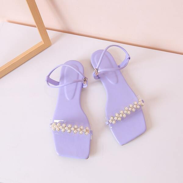 

Faux Pearl Decor Strappy Sandals, Purple
