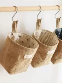 1pc Random Hanging Storage Basket, Khaki Linen Storage Bag For Home - Multicolor - View 2