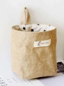 1pc Random Hanging Storage Basket, Khaki Linen Storage Bag For Home - Multicolor - View 3