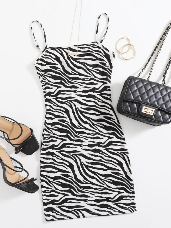 SHEIN Essnce Zebra Striped Bodycon Dress