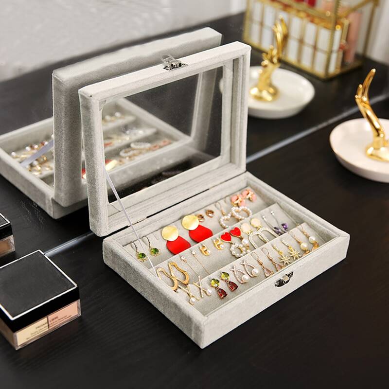 

1pc Clear Jewelry Storage Box, Light grey