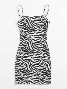 SHEIN Essnce Zebra Striped Bodycon Dress - Black and White - View 4