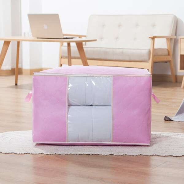 

1pc Plain Quilt Storage Bag, Pink