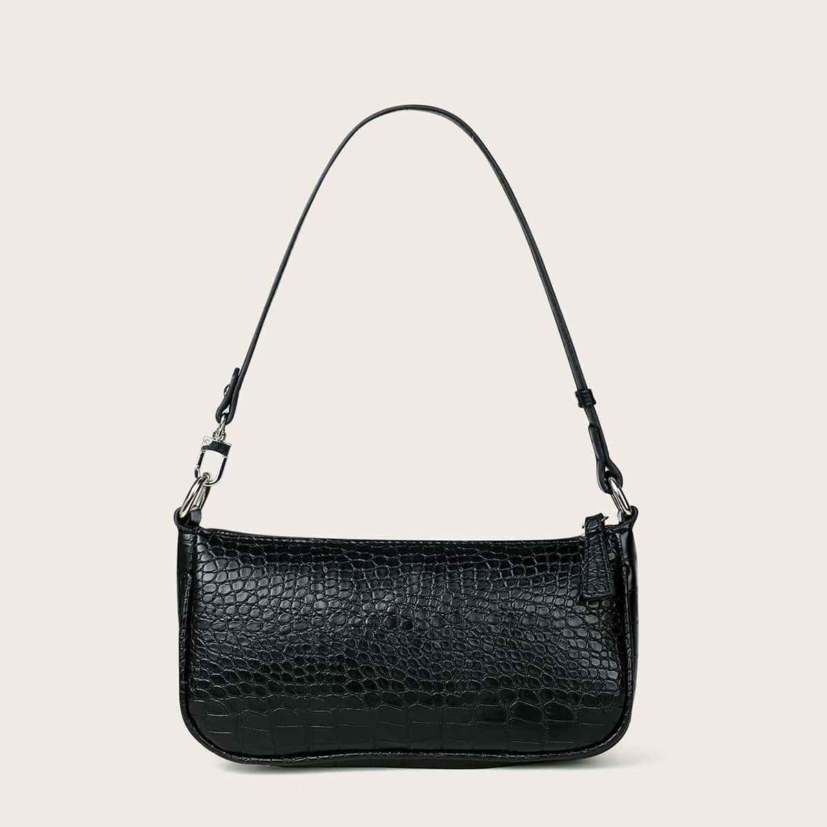 

Croc Embossed Baguette Bag, Black