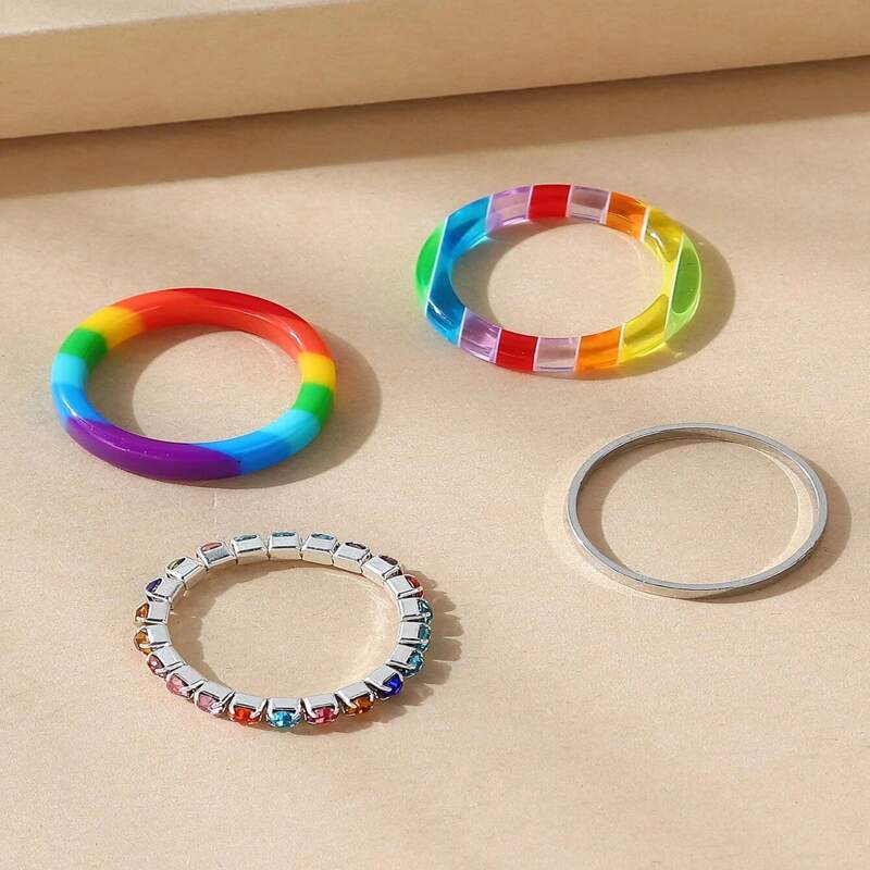 

4pcs Rhinestone Decor Ring, Multicolor