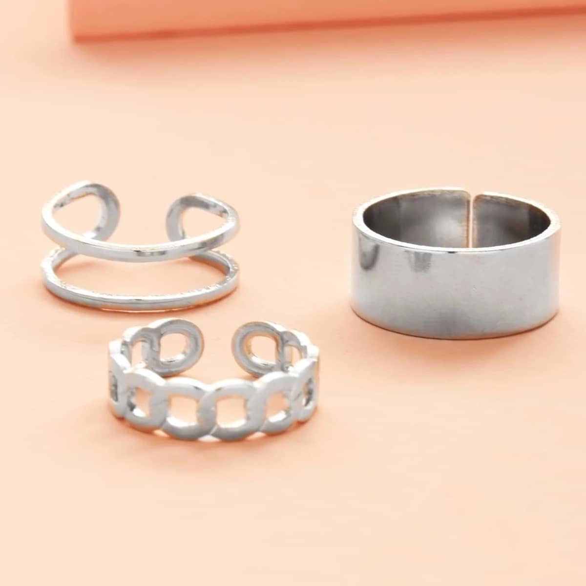 

3pcs Chain Design Ring, Silver
