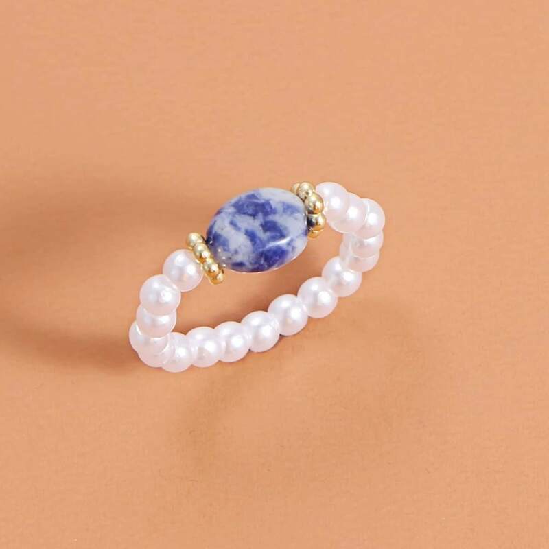 

Faux Pearl Beaded Ring, Blue