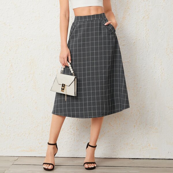 

Slant Pocket Plaid Skirt, Black