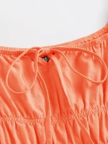 Soleia Tie Neck Ruched Bust Tiered Dress - Orange - View 4