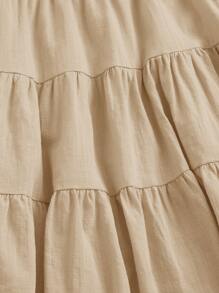 Soleia Tie Neck Ruched Bust Tiered Dress - Khaki - View 5