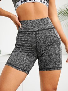 SHEIN Essnce Contrast Stitch Cycling Shorts With Phone Pocket - Grey - View 3