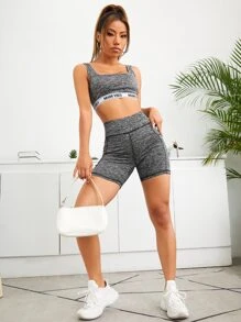 SHEIN Essnce Contrast Stitch Cycling Shorts With Phone Pocket - Grey - View 4