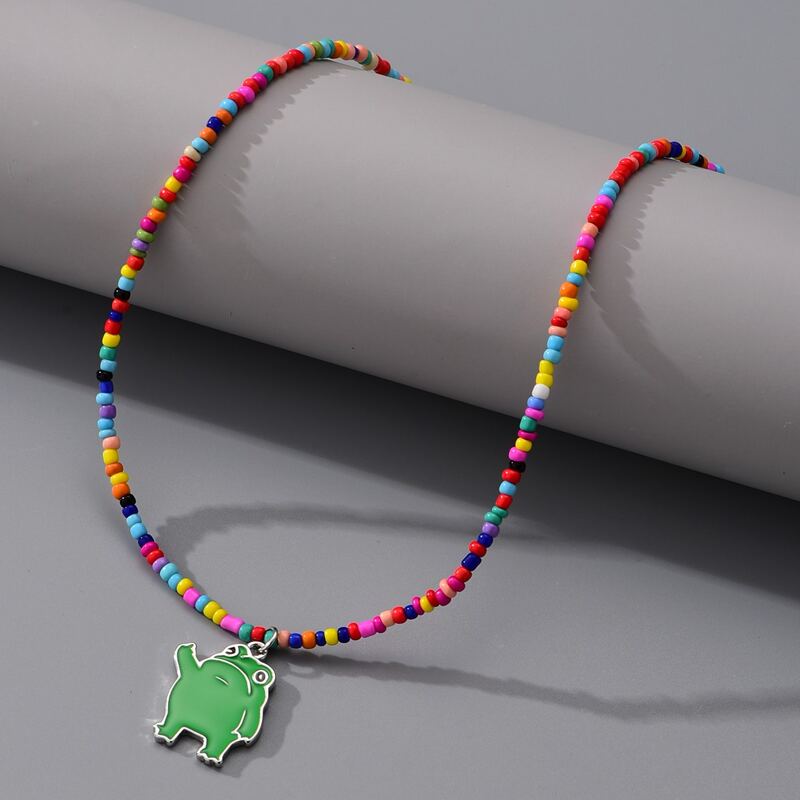 

Cartoon Frog Beaded Necklace, Multicolor