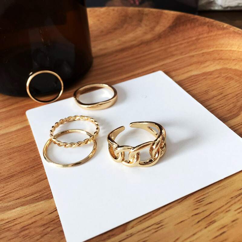 

5pcs Chain Design Ring, Gold
