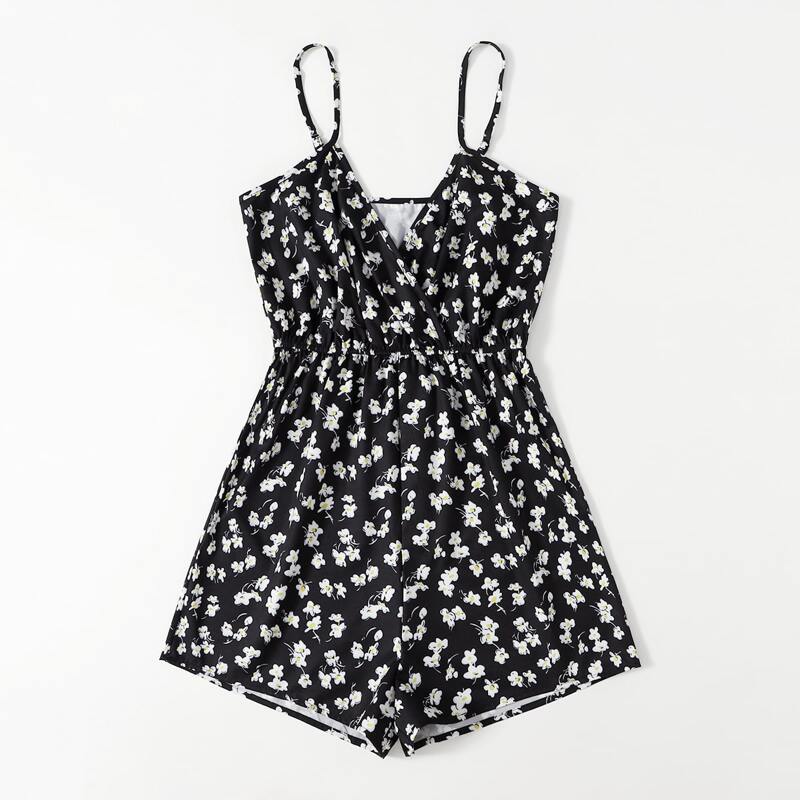 

Ditsy Floral Cami Romper, Black