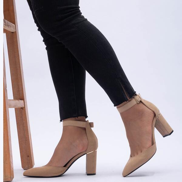

Minimalist Ankle Strap Chunky Pumps, Pink