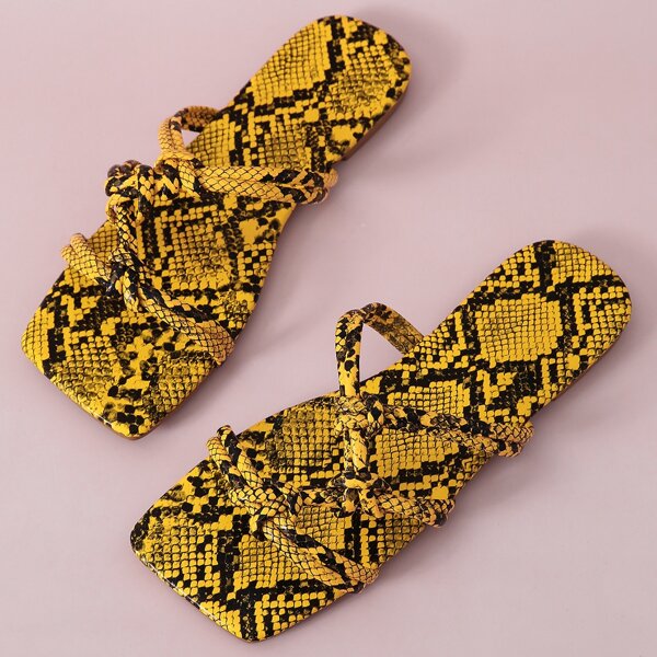 

Snakeskin Print Knot Decor Slide Sandals, Multicolor