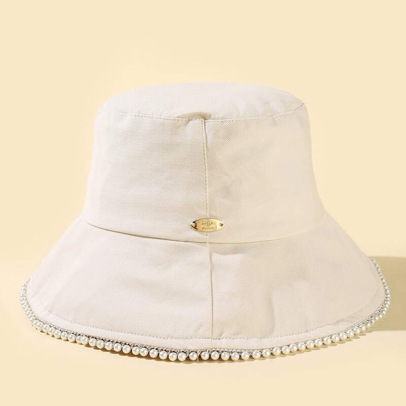 

Faux Pearl Decor Bucket Hat, Beige