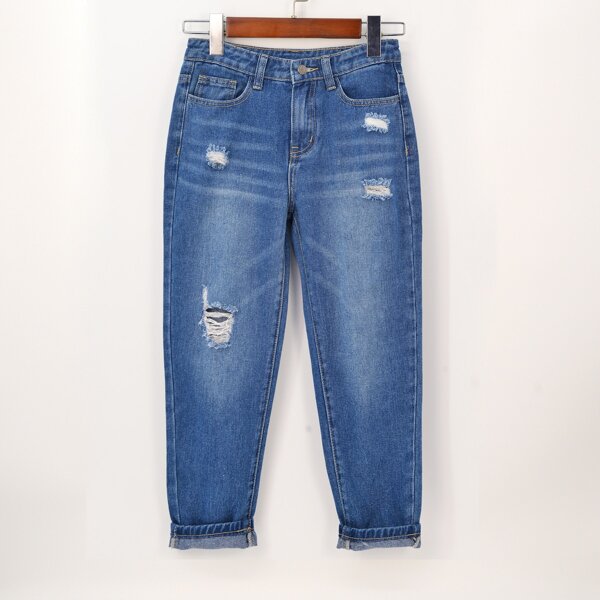 

Girls Ripped Cat Whisker Jeans, Medium wash