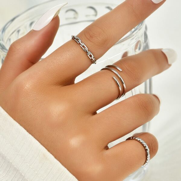 

3pcs Simple Ring, Silver