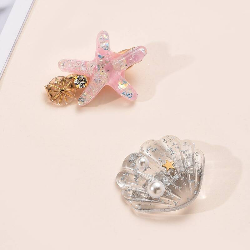 

2pcs Random Color Shell & Starfish Hair Clip, Multicolor