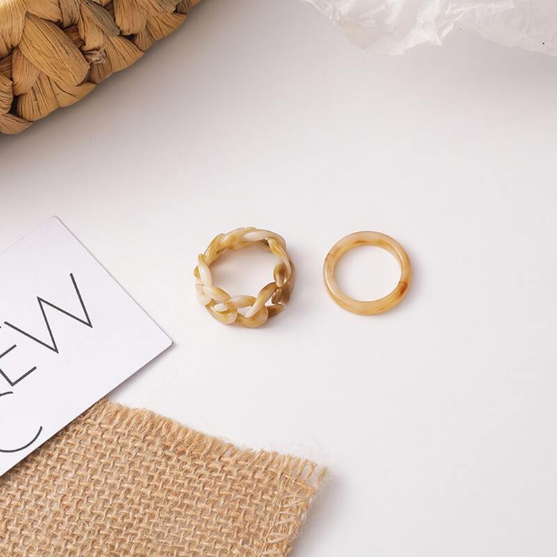 

2pcs Chain Design Ring, Beige
