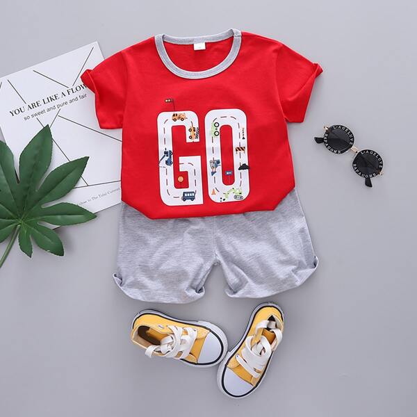 

Toddler Boys Letter Graphic Tee With Shorts, Multicolor