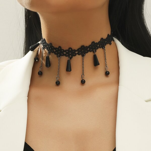 

Hollow Out Flower Decor Choker, Black