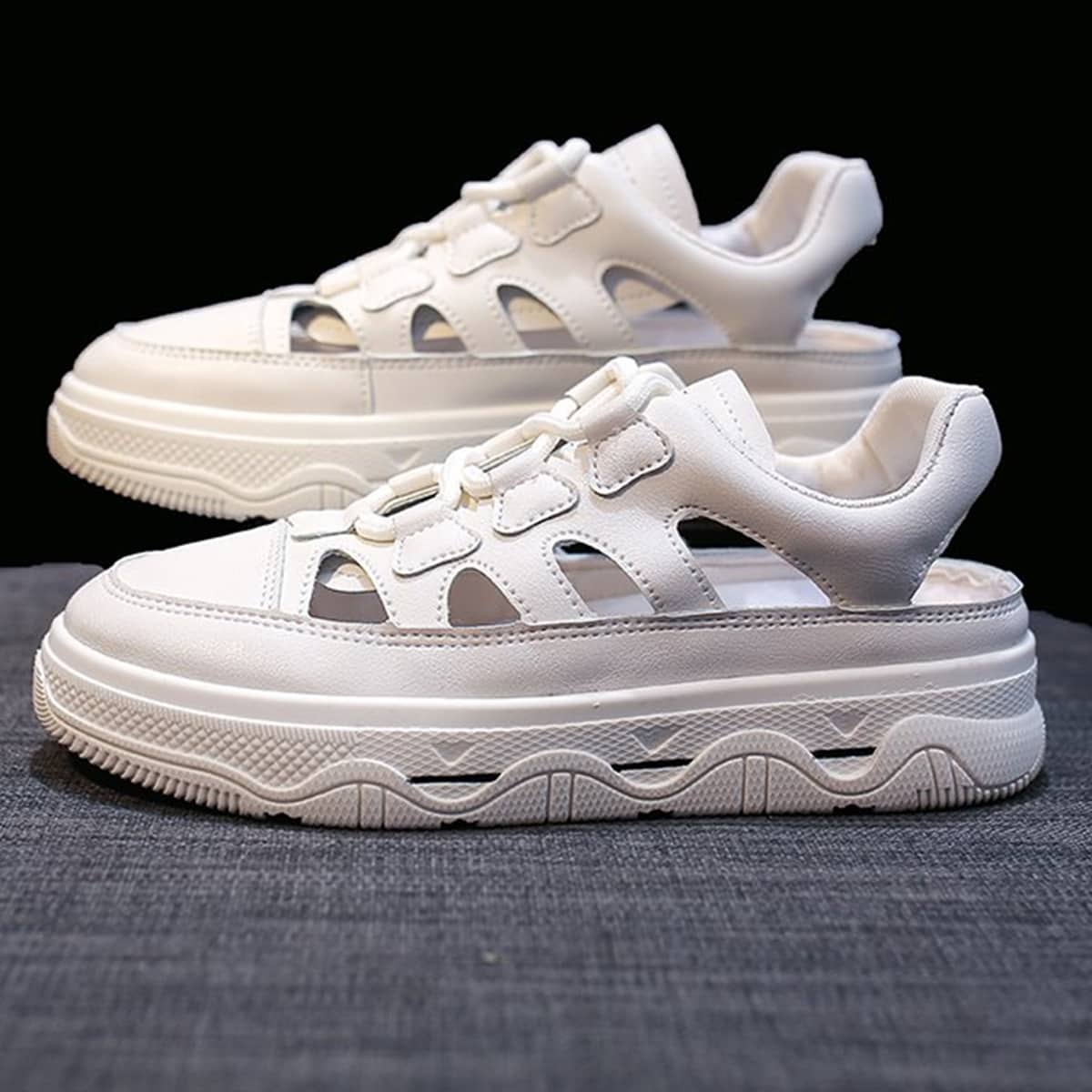 

Cut Out Lace-up Skate Shoes, Beige